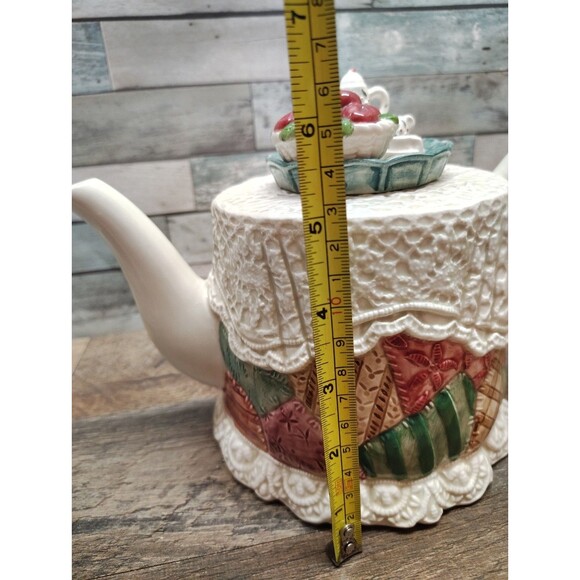 Vintage Fitz & Floyd 1992 34oz Knit Doily Christmas Teapot Cottage Core Granny - Picture 12 of 12